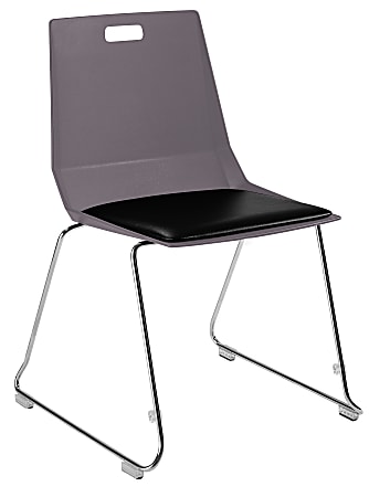 National Public Seating LuvraFlex Polypropylene Stacking Chairs, Charcoal/Black Padded/Chrome, Pack Of 4 Chairs