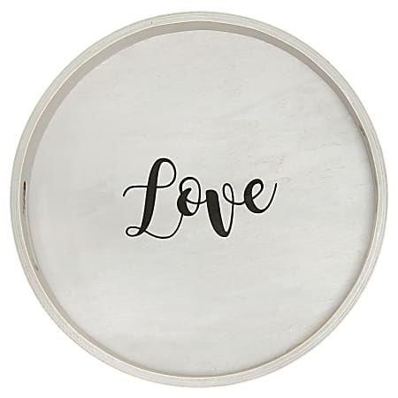 Elegant Designs Decorative Round Serving Tray, 1-11/16”H x 13-3/4”W x 13-3/4”D, Gray Wash Love