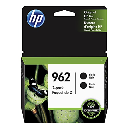 HP 962 Black Ink Cartridges, Pack Of 2, 3JB33AN