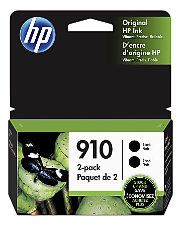HP 910 Black Ink Cartridges, Pack Of 2, 3JB40AN