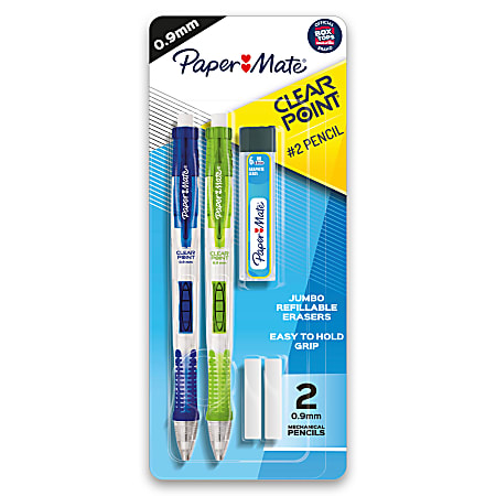 Paper Mate® Clearpoint® Mechanical Pencil Starter Set, 0.9mm, #2 Lead, Assorted Barrel Colors, Pack Of 2