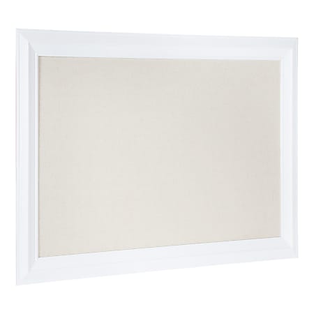 Kate and Laurel Whitley Non-Magnetic Framed Linen Fabric Pinboard, 29-1/2” x 45-1/2”, Beige, White Plastic Frame