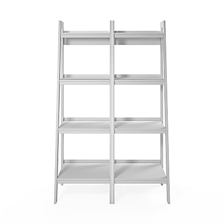 Ameriwood Home Ladder Metal Bookcases, 60"H, 4-Shelves Per Bookcase, White, Set Of 2 Bookcases