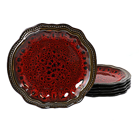 Elama Regency Stoneware Dinner Plate Set, 1”H x 10”W x 10-5/16”D, Red, Set Of 6 Plates