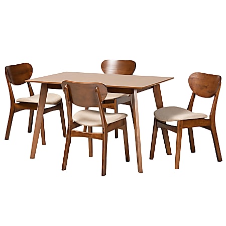 Baxton Studio Katya 5-Piece Dining Set, Sand/Walnut Brown