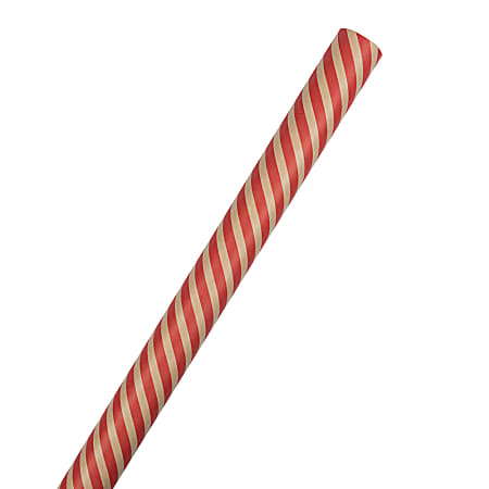 JAM Paper® Wrapping Paper, Kraft, 25 Sq Ft, Brown/Red Stripes