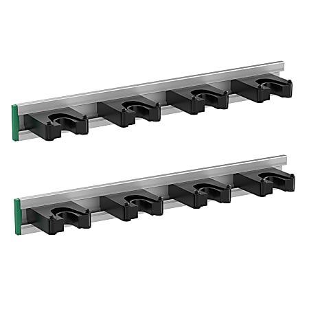 Gritt Commercial Wall-Mount Tool Holder, 2”H x 17-5/16”W x 3”D, Black/Silver, Pack Of 2 Holders