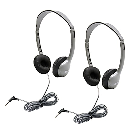 HamiltonBuhl SchoolMate Personal Stereo Headphones With Leatherette Cushions, Gray/Black, Pack Of 2 Headphones, HECMS2L-2