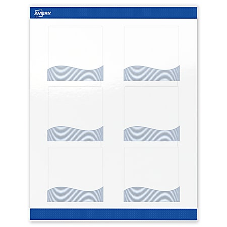 Avery® Printable Labels With Sure Feed® Technology, S00-EV8, Square, 3" x 3", Glossy White With Preprinted Blue Waves Design, Pack Of 60