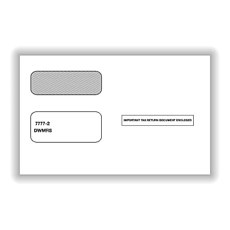 ComplyRight™ Double-Window Envelopes For 2-Up 1099 and W-2G Tax Forms, Self-Seal, White, Pack Of 100 Envelopes
