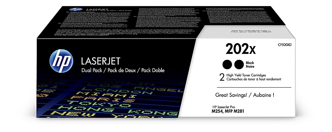 HP 202X Black High Yield Toner Cartridges, Pack Of 2, CF500XD