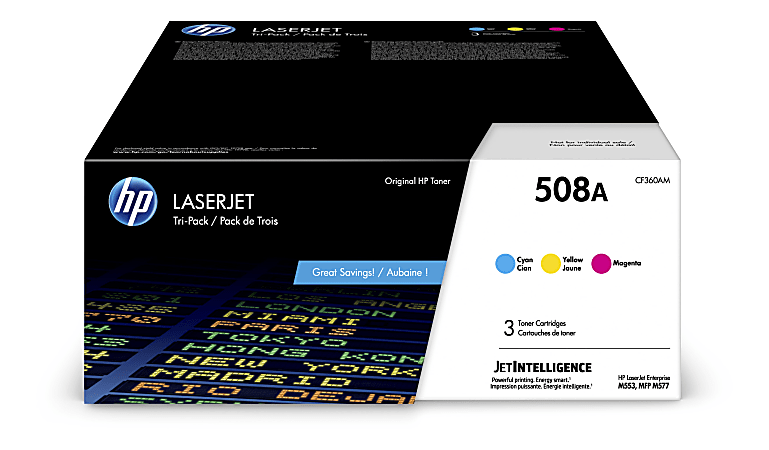 HP 508A Cyan, Magenta, Yellow Toner Cartridges, Pack Of 3, CF360AM