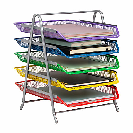 Mind Reader 5-Tier Paper Tray Desktop Organizer Metal Mesh, 15"H x 14"W x 11-3/4" L, Multi