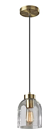 Adesso® Bristol Pendant Lamp, 8”H x 6”W, Clear Shade/Antique Brass Base