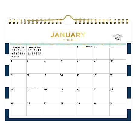 2026 Blue Sky Day Designer Monthly Wall Calendar, 11” x 8-3/4”, Rugby Stripe Navy, January To December, 155621