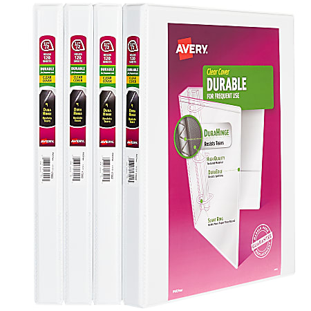 Avery® Durable Slant D-Ring View Binders, 1/2" Slant Rings, 44% Recycled, White, Pack Of 4 Binders