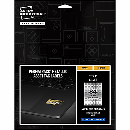 Avery® PermaTrack Metallic Asset Tag Labels, 1/2" x 1" , Silver, 84 Per Sheet, Pack Of 8 Sheets