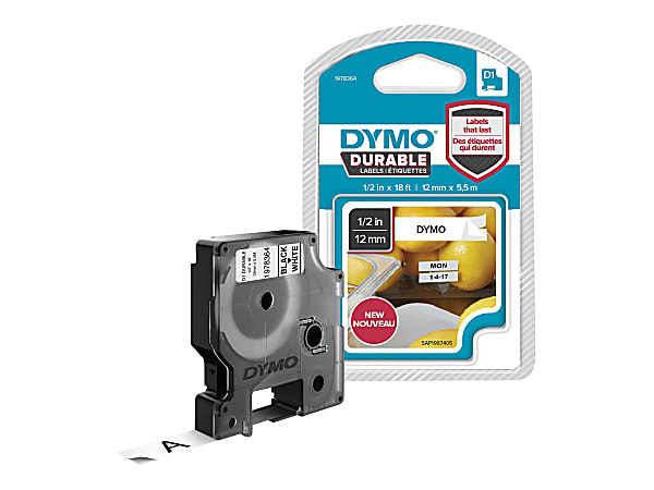 Dymo D1 Durable Thermal Label Refill Cartridge, 1978364, Rectangle, 1/2" x 18', Black On White