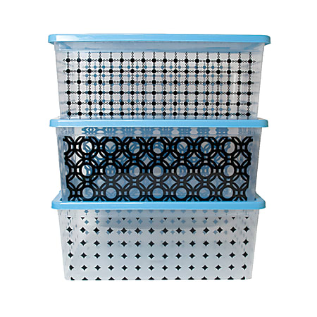 Office Depot® Brand In Mold Label Plastic Storage Containers, 16 3/4" x 11" x 6 1/2", Geometric Design, Case Of 3