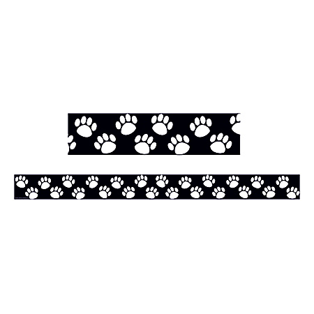 Teacher Created Resources Border Trim, 3" x 35", Black With White Paw Prints, Pack Of 12