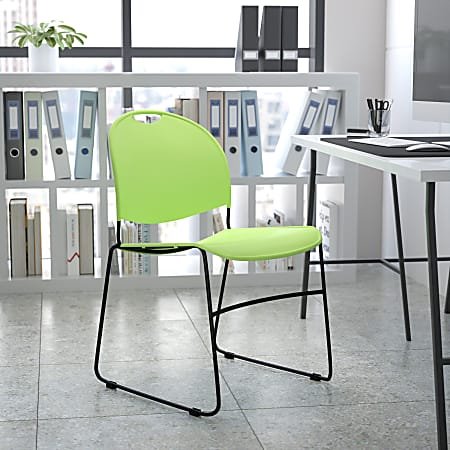Flash Furniture HERCULES Plastic Ultra-Compact Stack Chair, Green/Black