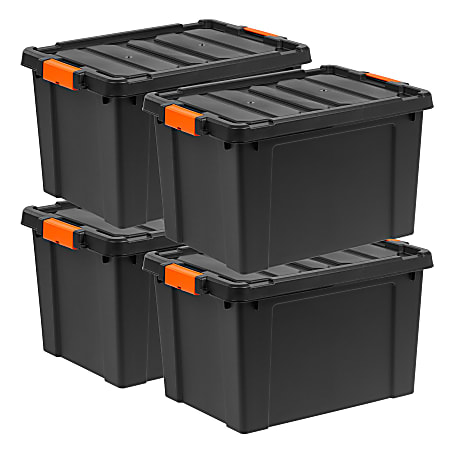 Iris&reg; Remington Heavy Duty Store-It-All Totes, 19 Gallon, Black, Set Of 4 Totes