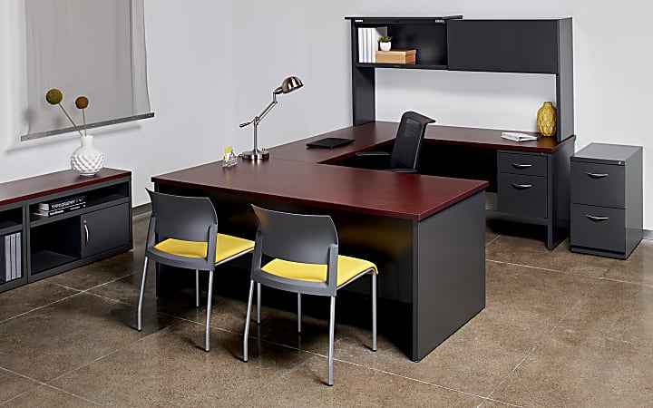 WorkPro Modular 66 W Right Pedestal Computer Desk CharcoalMahogany