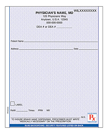 Custom Vertical Prescription Pads Blue 1 Part 4 14 x 5 12 100 Sheets