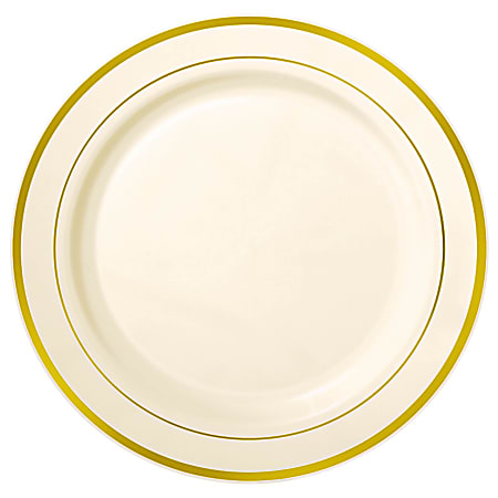 Amscan Premium Plastic Plates With Trim, 12", Cream/Gold, Pack Of 10 Plates