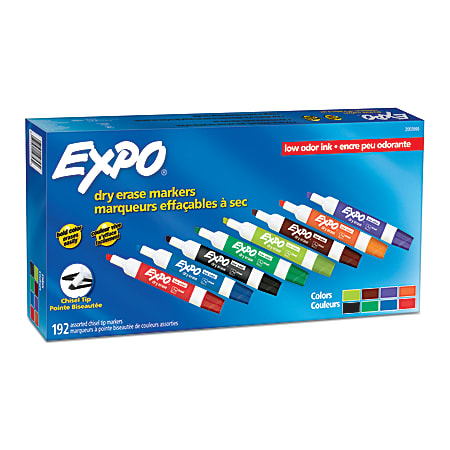 EXPO® Low-Odor Dry-Erase Markers, Chisel Tip, Assorted Colors, Pack Of 192