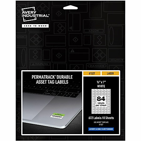 Avery® PermaTrack Durable White Asset Tag Labels, 1/2" x 1" , 672 Asset Tags - 1/2" Width x 1" Length - Permanent Adhesive - Rectangle - Laser - White - Film - 84 / Sheet - 8 Total Sheets - 672 Total Label(s) - 5 - Water Resistant