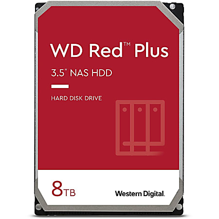 Western Digital Red Plus WD80EFBX 8 TB Hard Drive - 3.5" Internal - SATA (SATA/600) - Conventional Magnetic Recording (CMR) Method - Storage System Device Supported - 7200rpm - 180 TB TBW - 3 Year Warranty