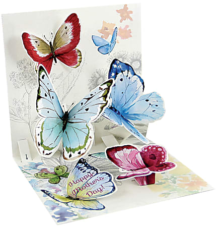 Up With Paper Mother's Day Pop-Up Greeting Card With Envelope, Half Fold, 5-1/4" x 5-1/4", Butterflies Of Spring