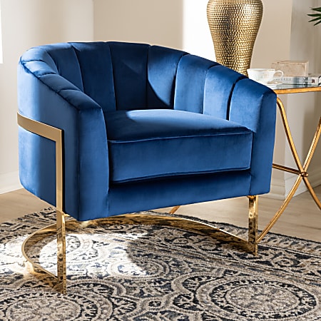 Baxton Studio 9264 Glam Lounge Chair Dark Royal Blue Office Depot