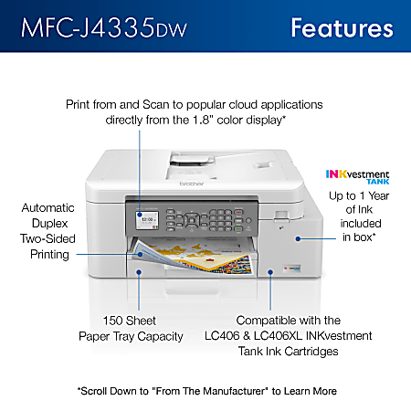 Brother INKvestment Tank MFC J4335DW Wireless Inkjet All In One 