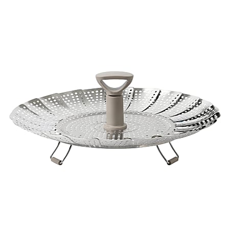 Martha Stewart Richburn Stainless Steel Telescopic Folding Steamer Insert With Handle, Silver/Taupe