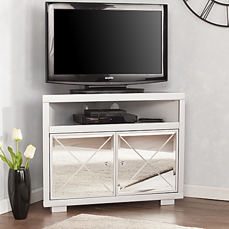 Southern Enterprises Mirage Mirrored Corner TV Stand For 34" Flat-Screen TVs, Matte Silver