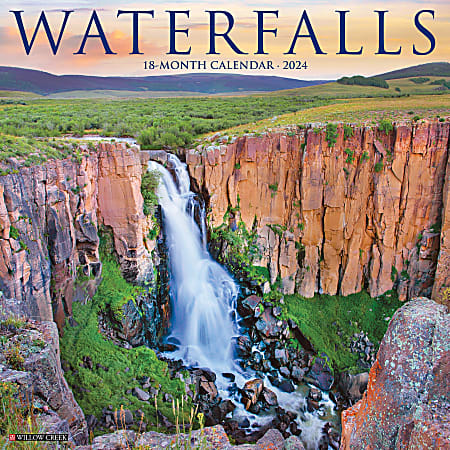 2024 Willow Creek Press Scenic Monthly Wall Calendar, 12" x 12", Waterfalls, January To December