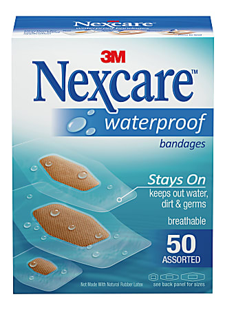 3M™ Nexcare™ Waterproof Bandages, Assorted Sizes, Box Of 50
