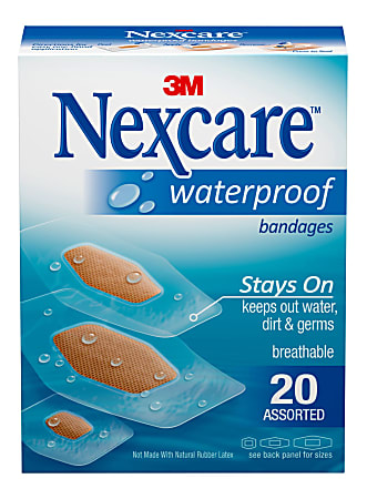 3M™ Nexcare™ Waterproof Bandages, Assorted Sizes, Box Of 20