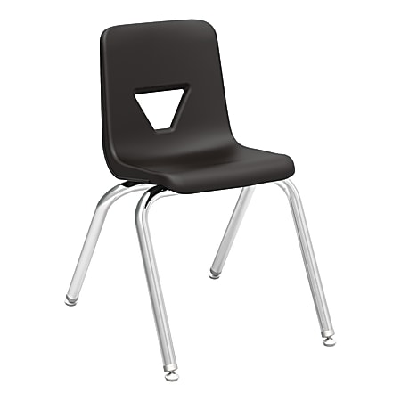 Lorell® Classroom Student Plastic Seat, Plastic Back Stacking Chair, 15 7/8" Seat Width, Black Seat/Silver Frame, Quantity: 4