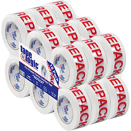 Tape Logic® Preprinted Repack Carton Sealing Tape, 3" Core, 2" x 110 Yd., Red/White, Case Of 18