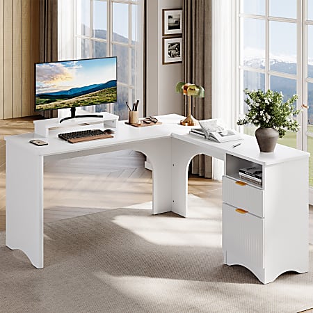 Bestier 56 W Modern L Shaped Corner Computer Desk With Filing