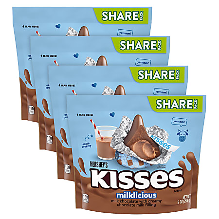 KISSES Milklicious Share Stand Up Bags, 9 Oz, Pack Of 4 Bags