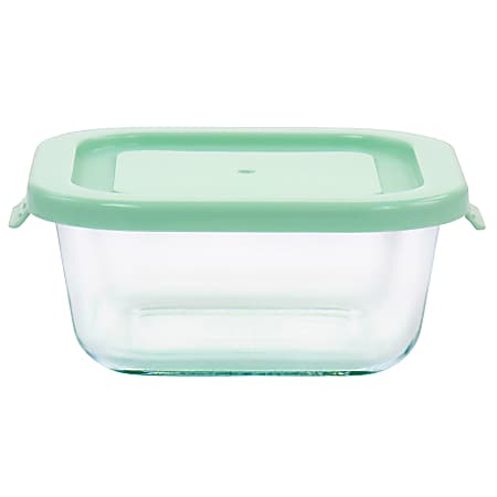 Martha Stewart Glass Container With Lid, 3.5”H x 4-1/2”W x 5”D, Mint