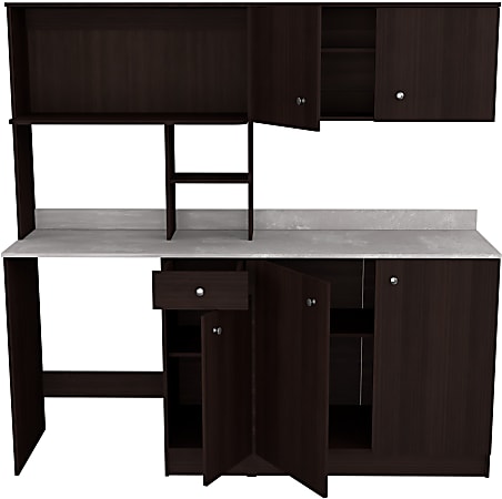 Inval Ambrosia 72”W 3-Piece Breakroom Cabinet, Espresso/Stone