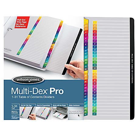 Wilson Jones® MultiDex® Pro Dividers, 1-31 Tab Index, Multicolor Tabs