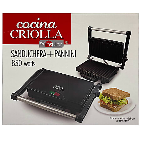 Cocina Criolla Small Panini Maker, 9"H x 3-1/2"W x 9"D, White