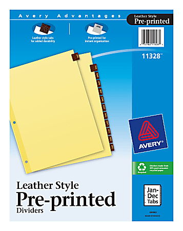Avery® Red Leather Preprinted Tab Dividers, Monthly