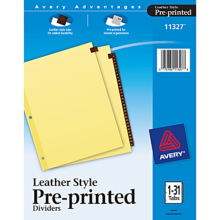 Avery® Red 30% Recycled Leather Preprinted Tab Dividers, 1-31
